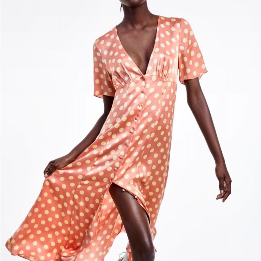 pink and cream polka dot Zara dress